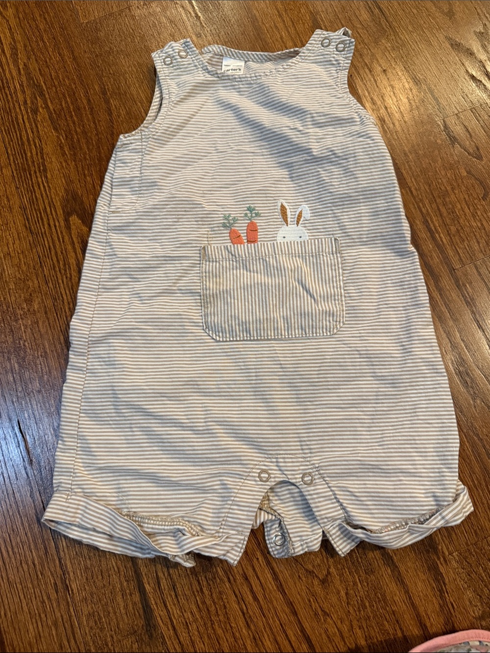 Carter's Light Blue Striped Bunny Pocket Romper